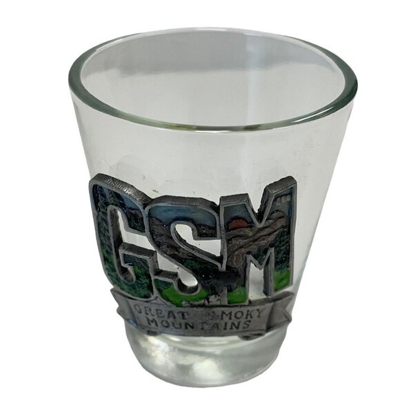 Shot Glass Great Smokey Mountain GSM Pewter Emblem Vintage - Picture 1 of 3